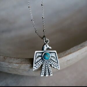 SOWELL 925 Sterling Silver Thunderbird Turquoise Necklace